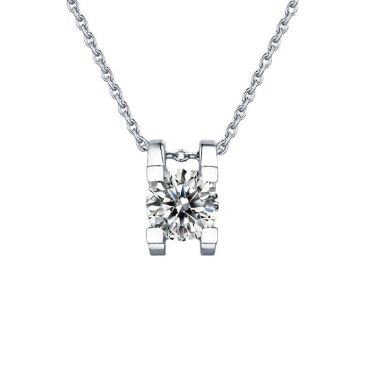 New Classic Sliding Ox Head 1 Carat Silver Moissanite Necklace Pendant Moissanite Necklace Women's Necklace