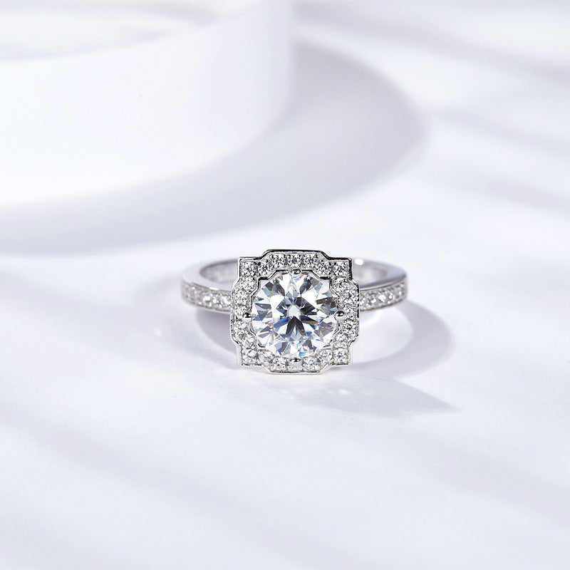 925 sterling silver plated 18k gold court trend inlaid moissanite square micro-set women's ring