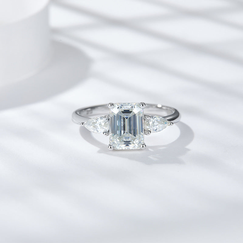 Emerald shape 6*8mm full moissanite silver plated 18k gold ring