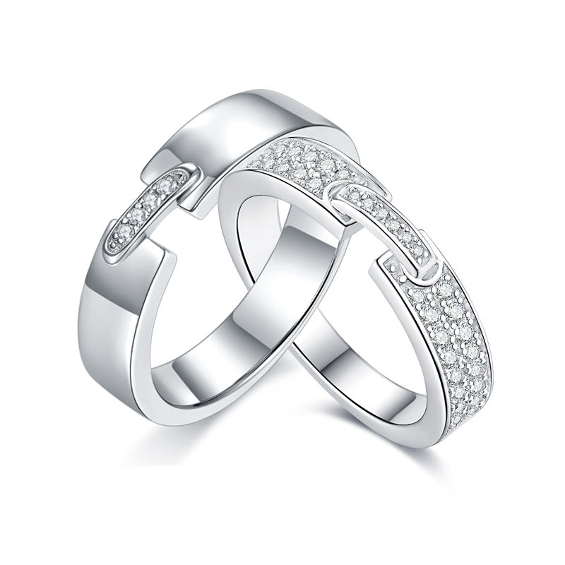 Niche couple wedding rings are simple and atmospheric, silver-plated 18K white gold inlaid moissanite ring wedding gift
