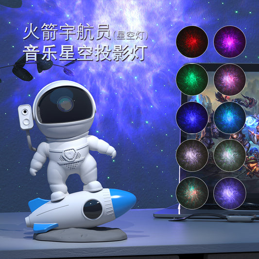 Nebula's new rocket astronaut starry sky projection lamp Bluetooth APP controlled white noise speaker RGB ambient night light
