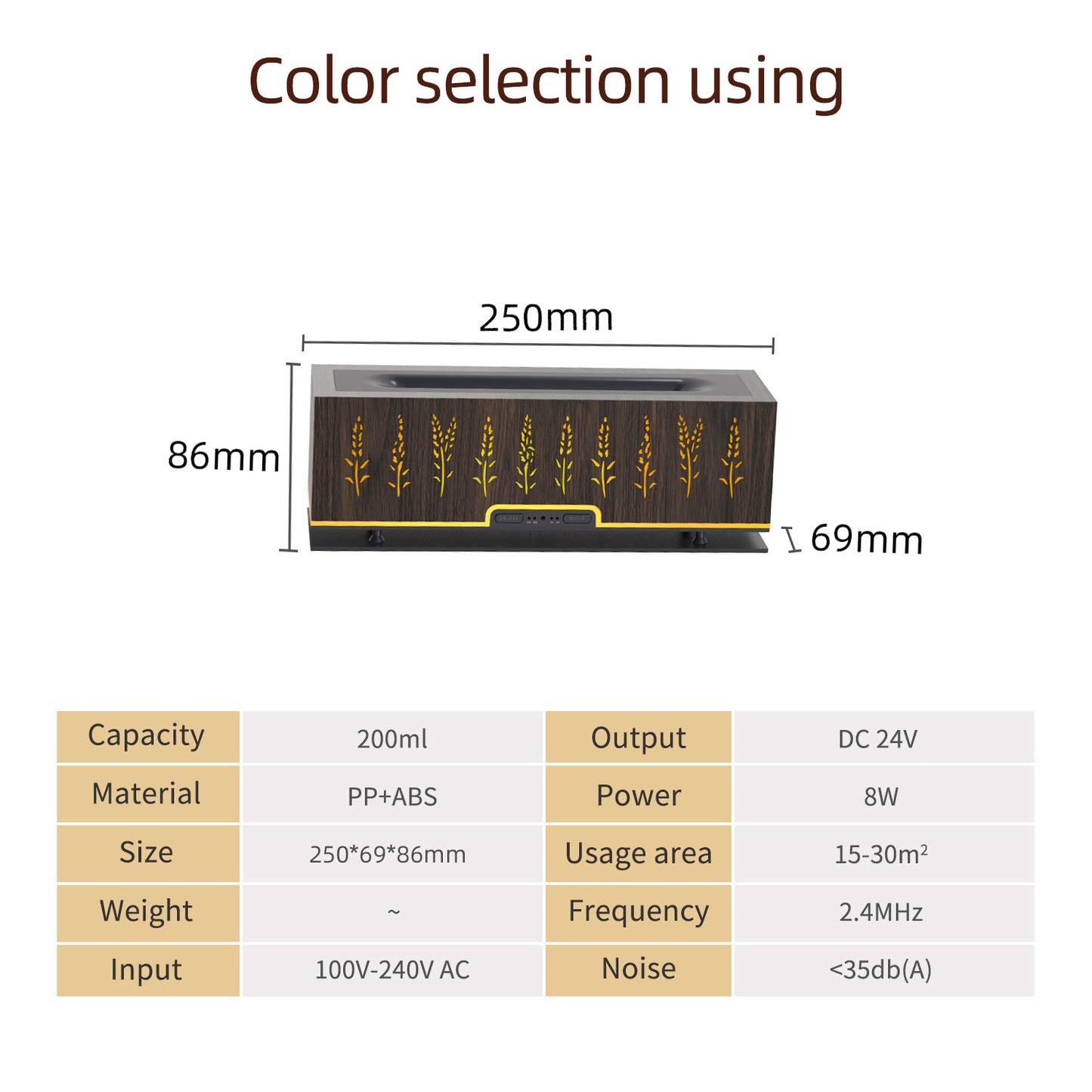 Wood Grain Hollow Wheat Ear Flame Humidifier 3D Flame Bedroom Home Office Atmosphere Night Light Aroma Diffuser