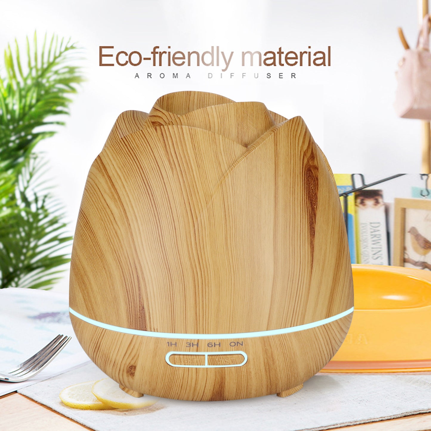 Big Rose Aroma Diffuser Household 400ml Wood Grain Aroma Diffuser Ultrasonic Humidifier Flower Bud Petal Fragrance Machine