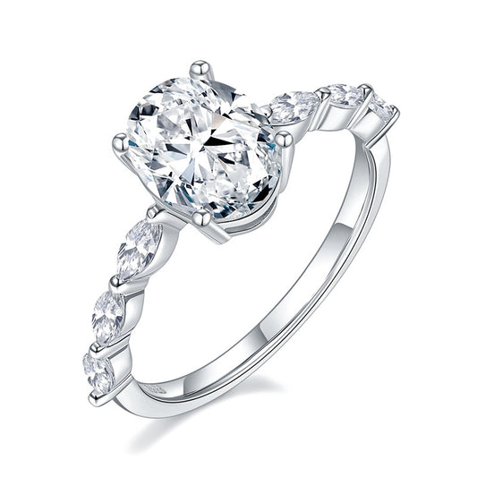 Classic four-prong inlaid oval moissanite, marquise, olive-shaped shaped ring