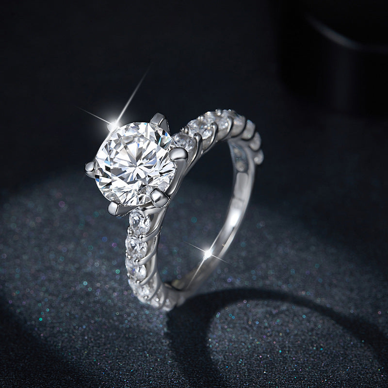 Luxury Full Diamond 3 Carat Moissanite 9.0mm Round Diamond Ring 925 Silver Plated 18k Gold Ring