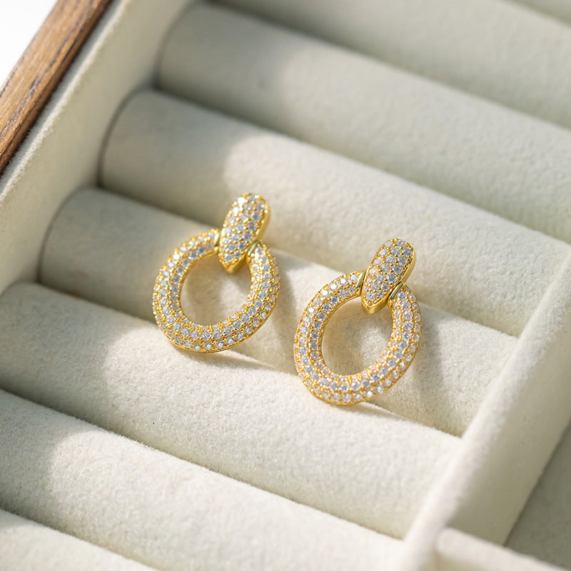 ins style  station small fresh earrings D color VVS moissanite stud earrings S925 silver plated 18k gold earrings