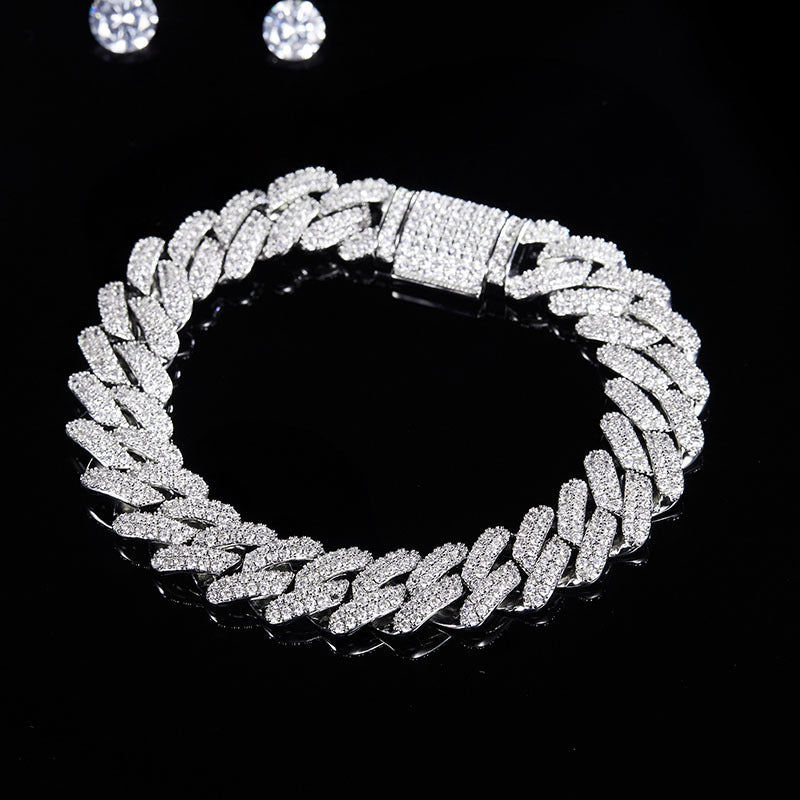 Luxury full diamond moissanite guba chain bracelet centril round d color vvs