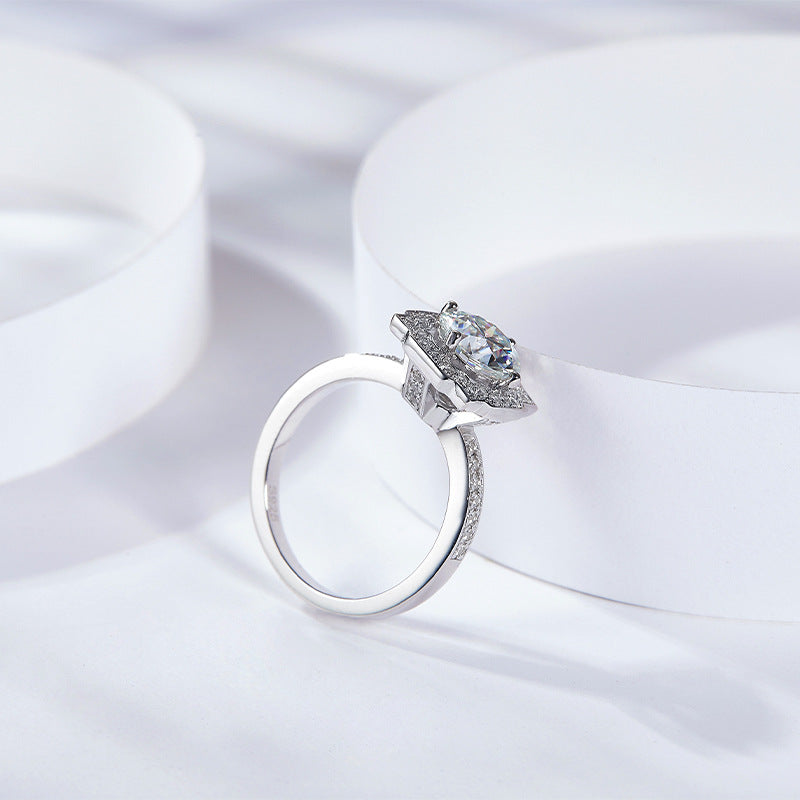 925 sterling silver plated 18k gold court trend inlaid moissanite square micro-set women's ring