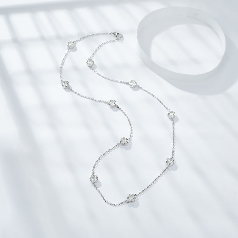 Ins style stacked 4.0mm round moissanite silver plated 18k gold bubble necklace