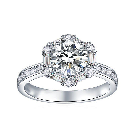 Simple Round 7.5mm Full Moissanite Silver Plated 18k Gold Ring