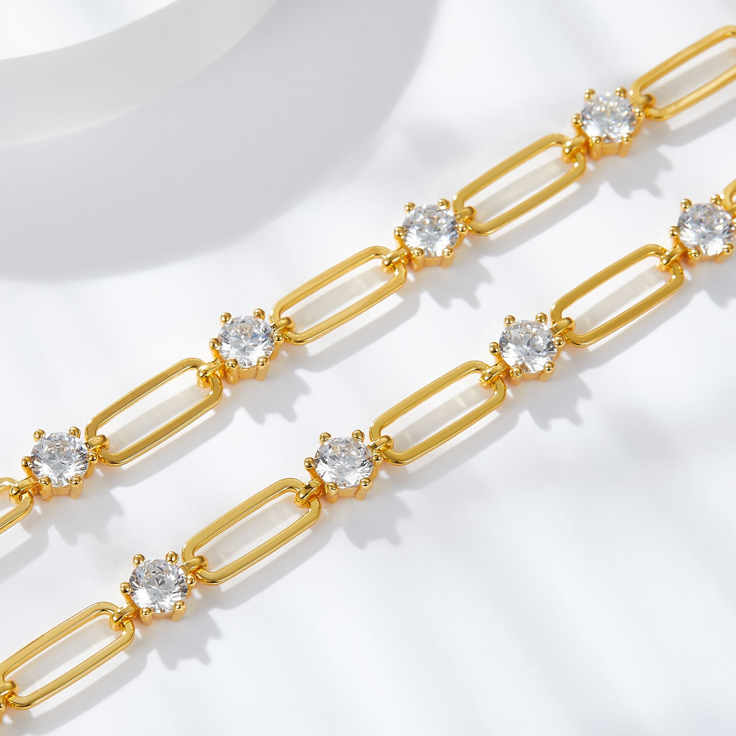 Ins retro style stacked 4.5mm round D color moissanite silver plated 18k gold paper clip necklace