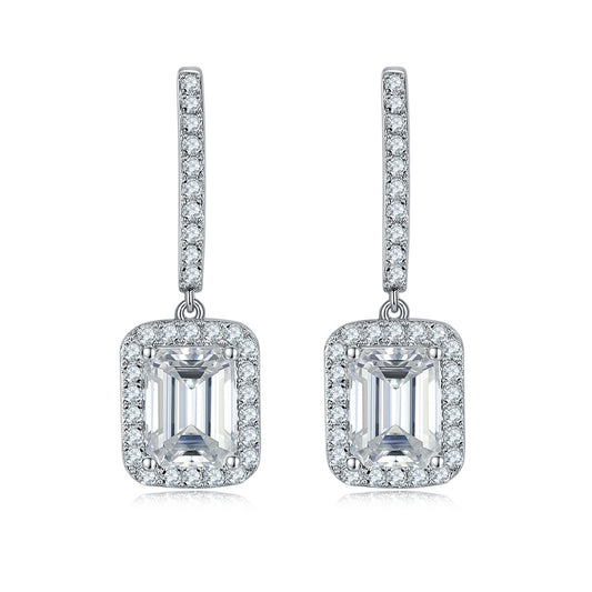 Emerald cut 6*8mm round inlaid square bag earrings S925 sterling silver gold-plated women's full Moissanite earrings