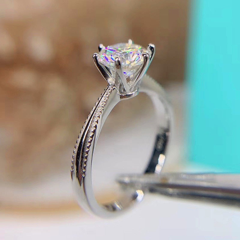 New 925 silver moissanite bead edge ribbon six-prong live  with gifts for girlfriend rings