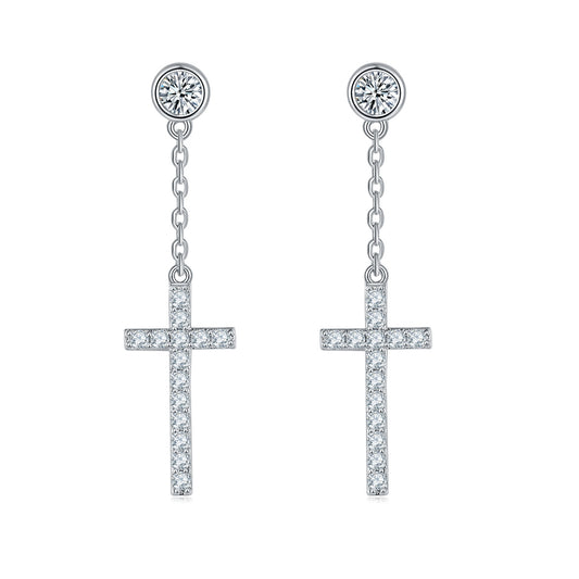 Bubble stitching cross earrings full moissanite 925 silver plated 18k gold stud earrings