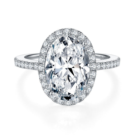 Special-shaped 18k gold personalized jewelry closed mouth 925 silver oval egg-shaped moissanite ring