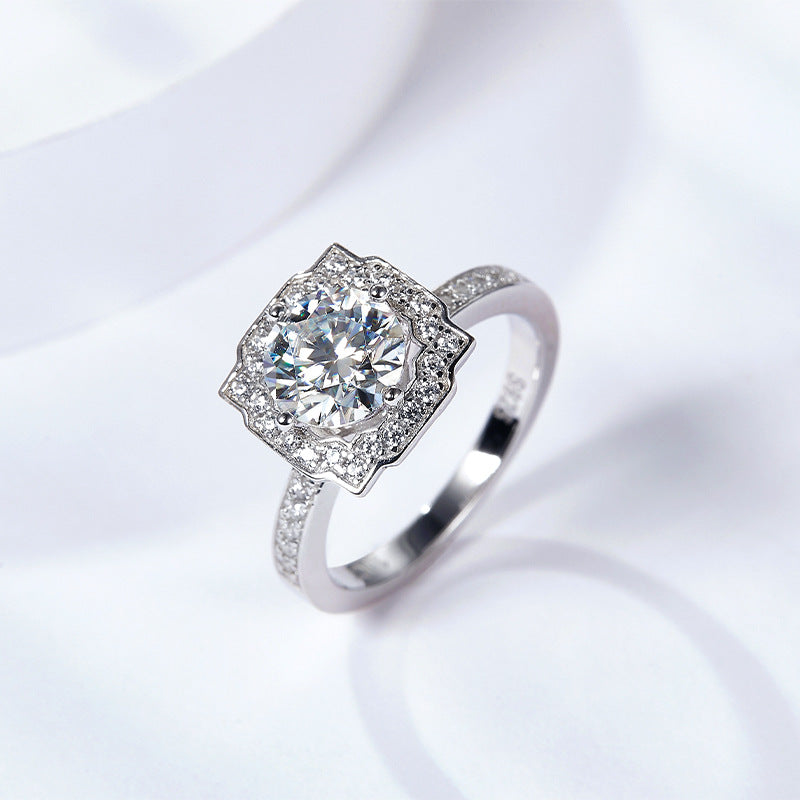 925 sterling silver plated 18k gold court trend inlaid moissanite square micro-set women's ring