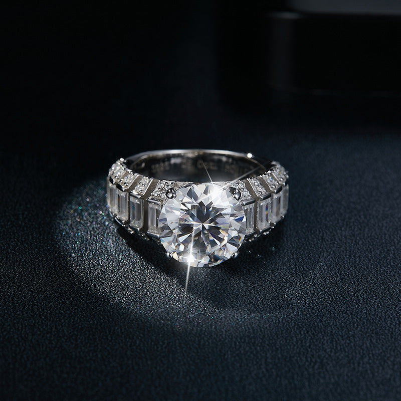 5 carat round moissanite baguette diamond ring luxury large carat hand ornament women