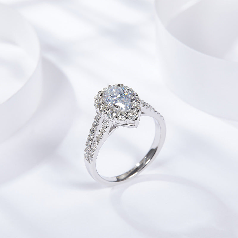 Water drop pear shaped 5*8mm full moissanite silver plated 18k gold ring